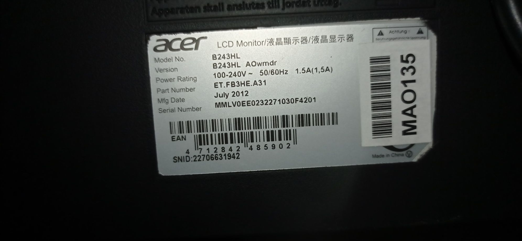Monitor Acer 27"
