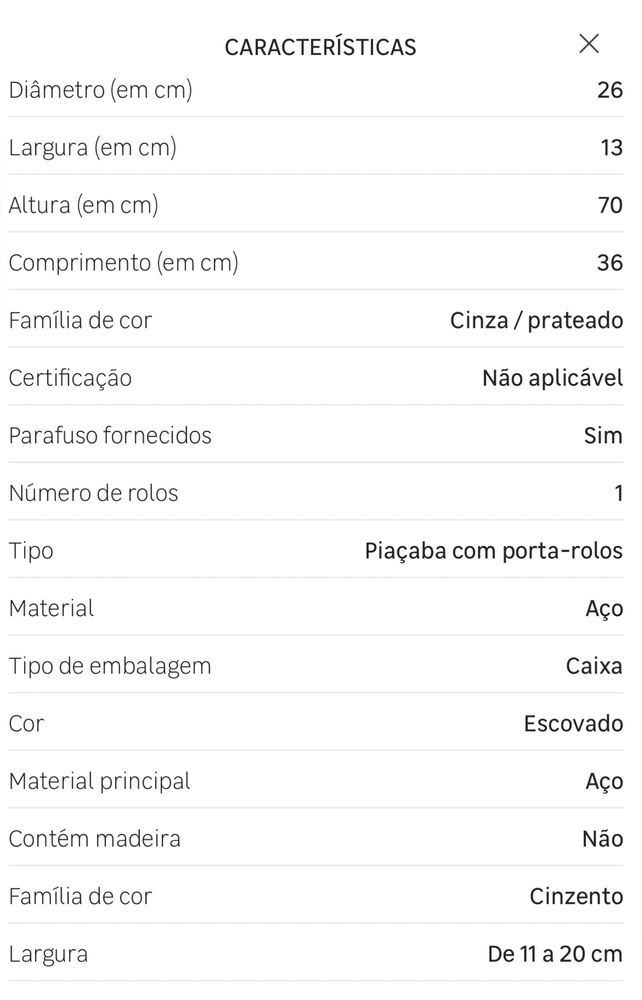 Piaçaba com porta-rolos Leroy Merlin Inox Escovado