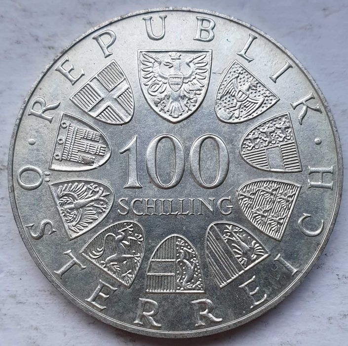 Austria 100 szylingów 1977 srebro