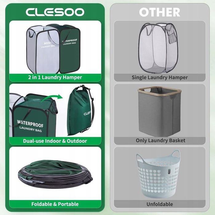 Turystyczny kosz na pranie z wodoodporną torbą do prania 2 komory