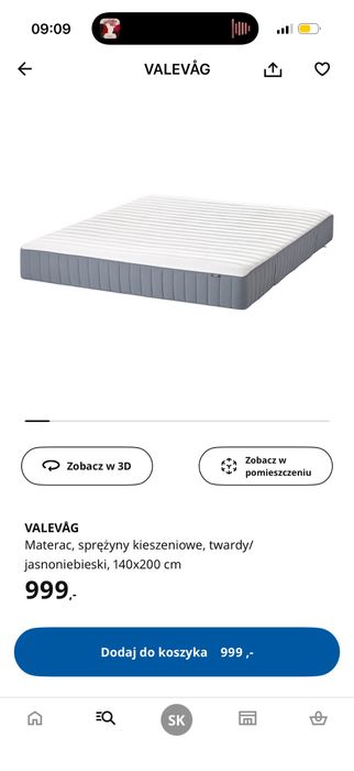 Materac VALEVAG 140x200 cm IKEA