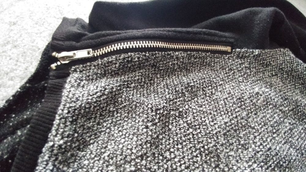 Sweter bluza z ozdobnymi zamkami Dłuższy tył szaro czarna L XL XxL