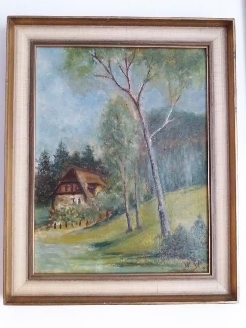 Leśniczówka - olejny sygnowany obraz 50/60 lata