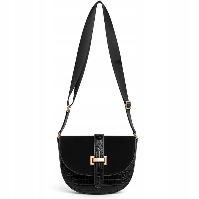Torebka Damska Listonoszka Półksiężyc Czarna Miejska Na Ramię EkoSkóra