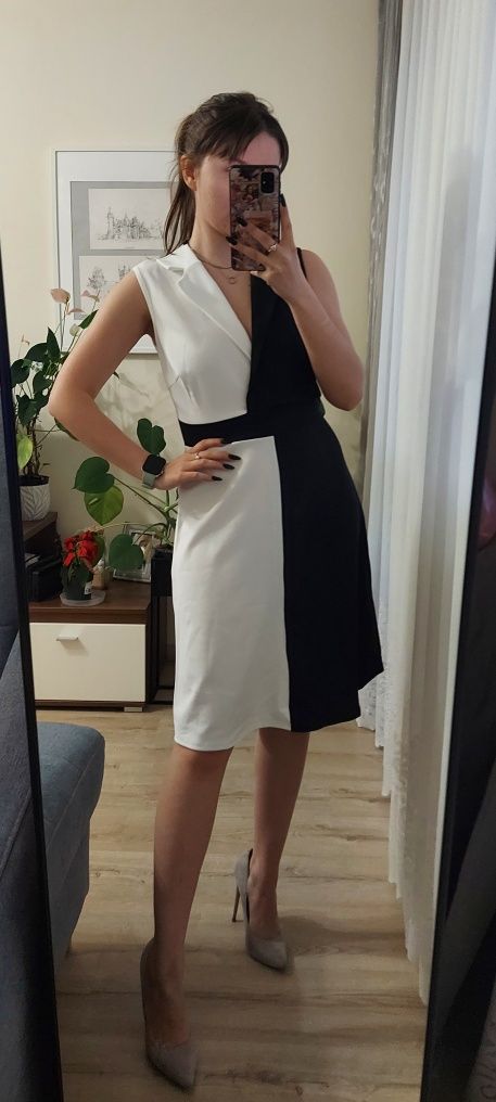 Nowa elegancka sukienka Bonprix Bodyflirt 34 36 czarno-biała