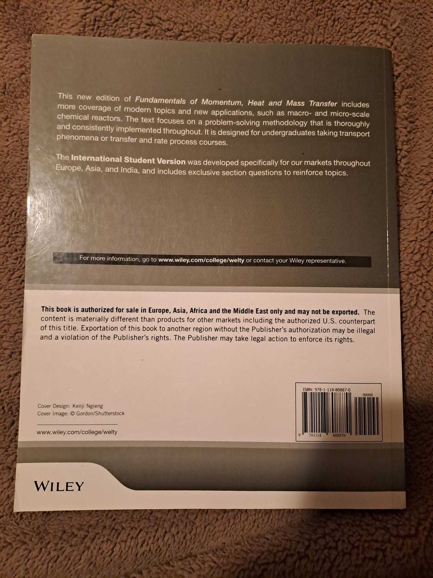 Fundamentals of Momentum, Heat and Mass Transfer 6th Edition