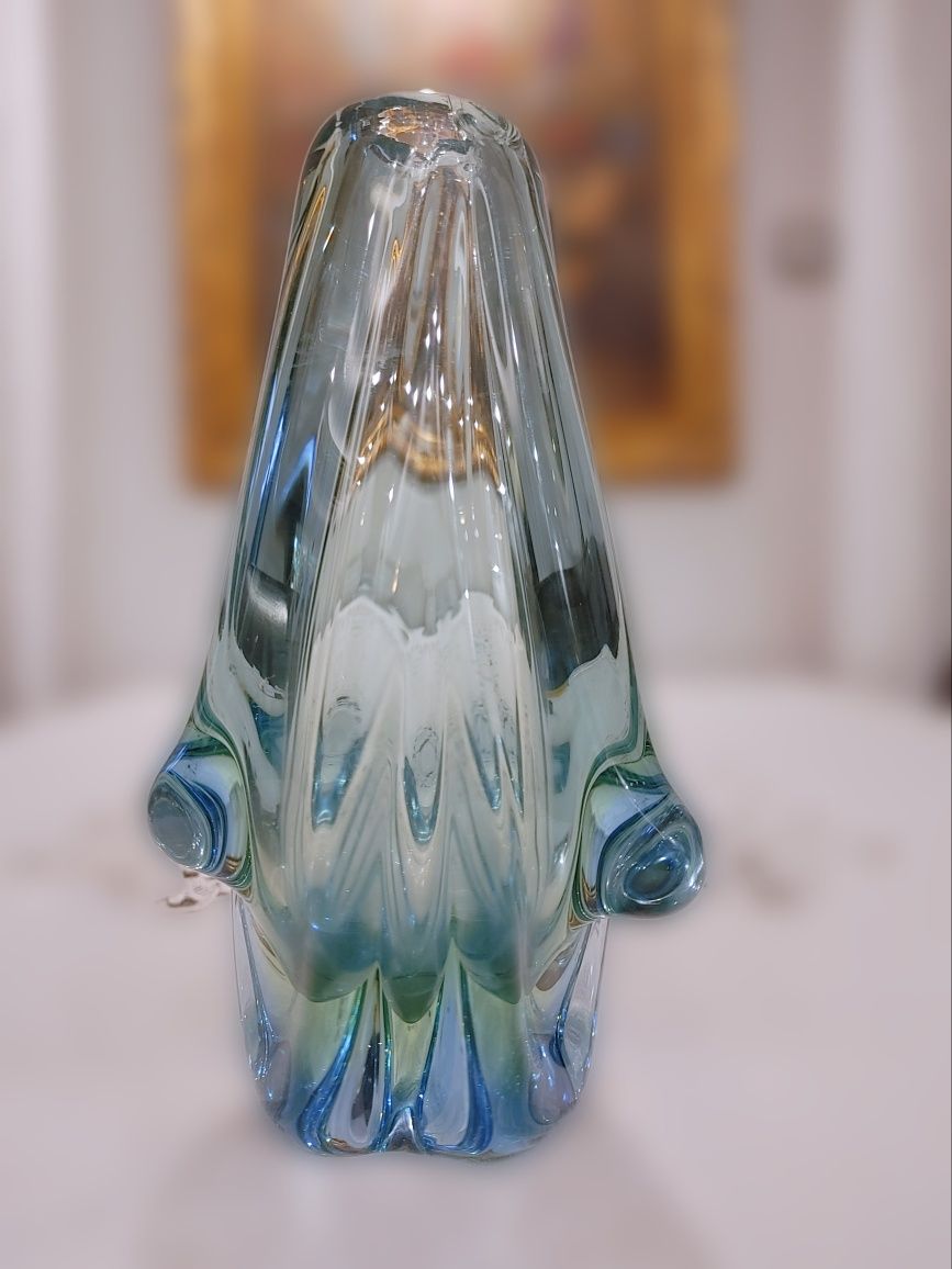 Wazon szkło uranowe Murano? Skrdlovice? Bohemia. Vintage PRL retro
