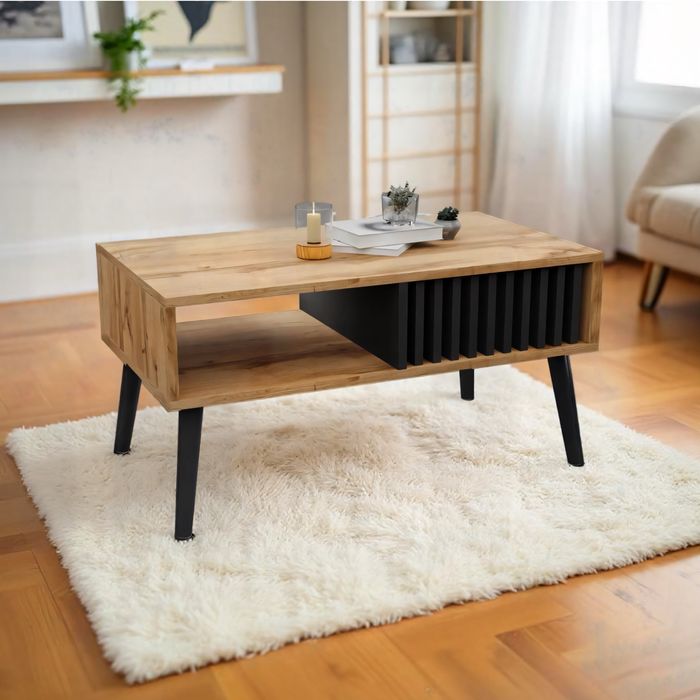 NOWY 90x50x45cm Stolik Kawowy Skandynawski LOFT Z Półką