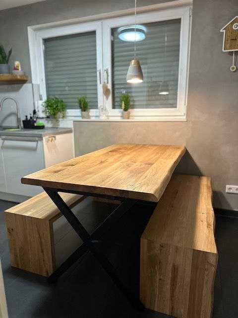 Стол две лавочки натуральный дуб мебель для кухни угол кухонный дуб