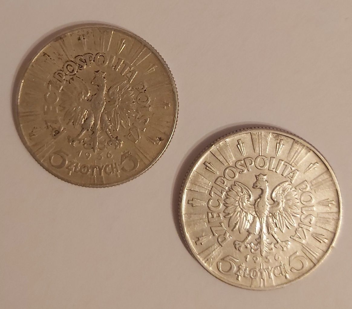 2 x 5zł J.Piłsudski II RP. Srebrna moneta 1936r 2szt.
