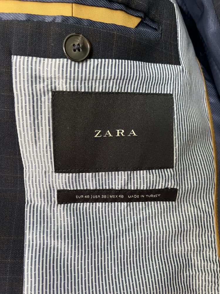 Garnitur męski ZARA granatowy w krate M