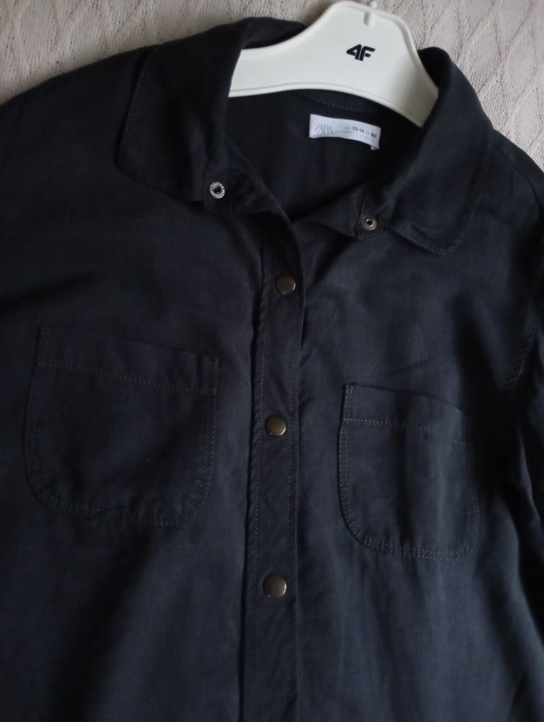ZARA 13-14lat stylowa prosta czarna sukienka koszulowa lyocell