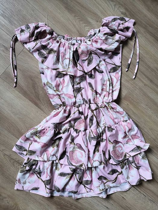 Sukienka krótka hiszpanka różowa w kwiaty r. UNI