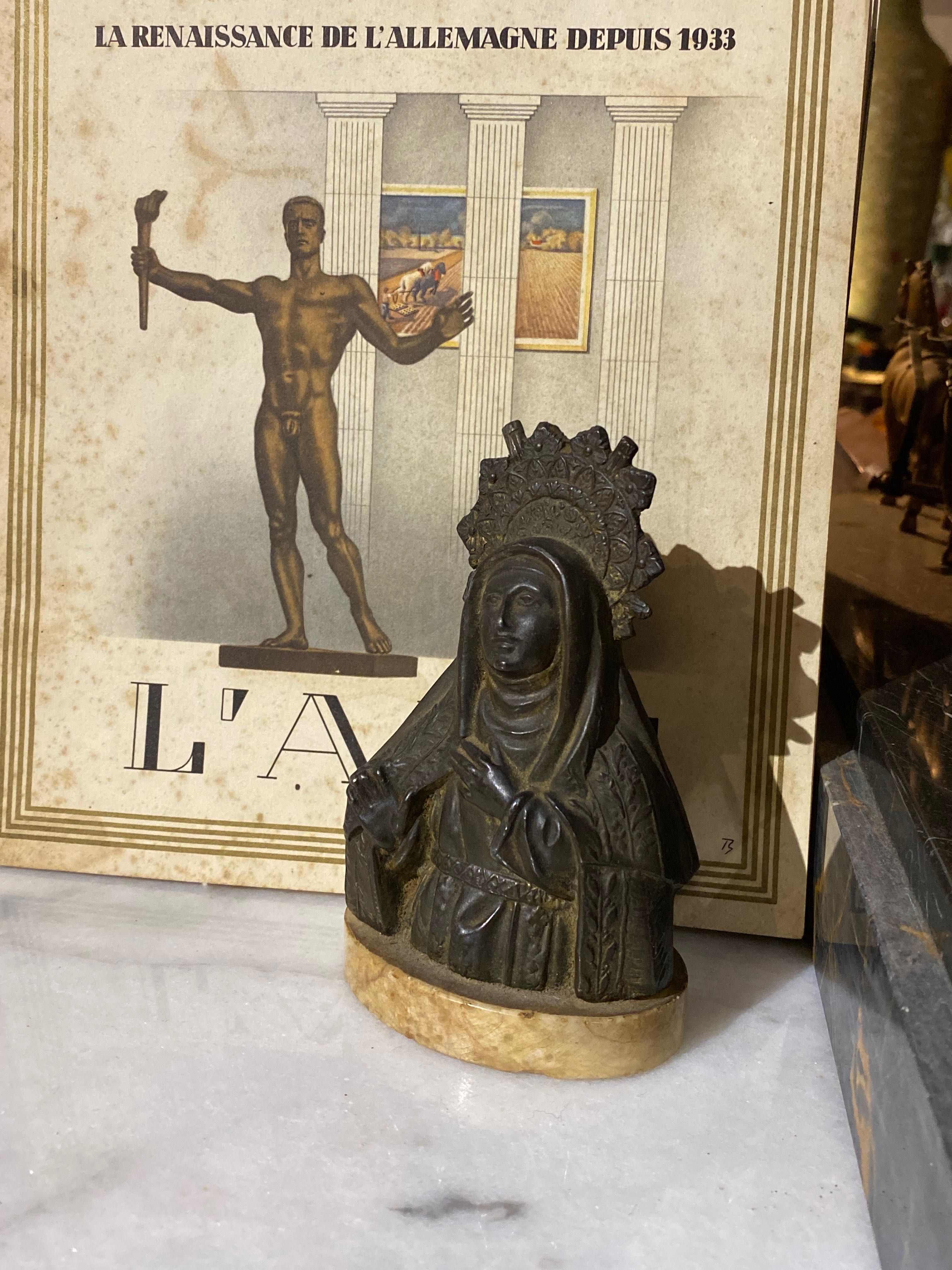 Escultura Nossa Senhora Santa Séc XIX Bronze Itália 13 cm