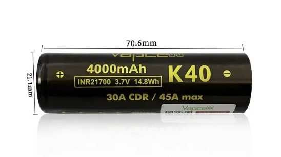 Акумулятор 21700 Vapcell K40 4000 mAh, Li-Ion INR, 30A (45А).