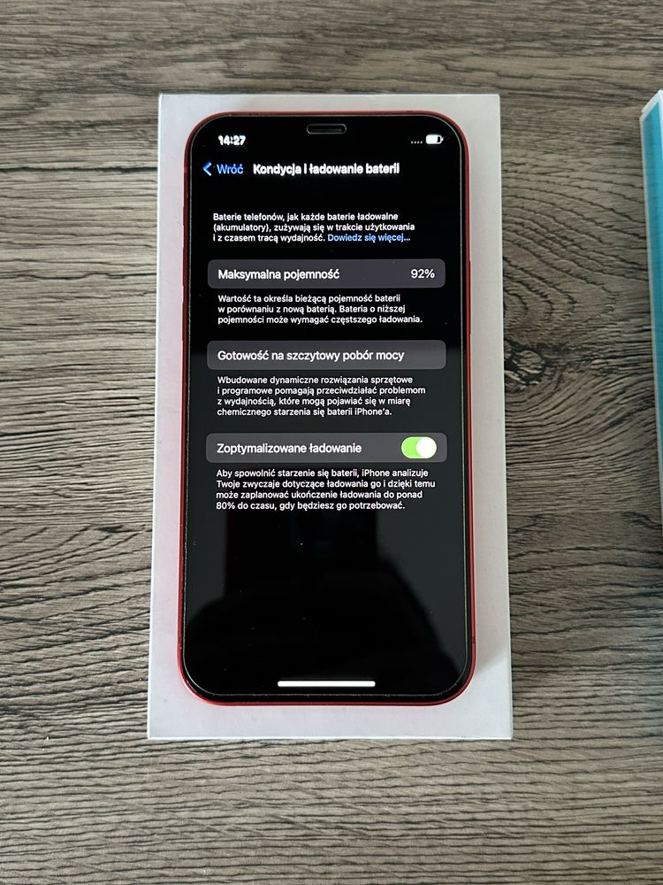 iPhone 12 Red 64 GB, kondycja 92%, Stan bardzo dobry, Bez blokad