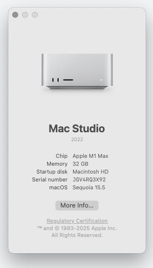 Mac Studio M1 Max CPU 10 core,  GPU 32 core, 32GB RAM, 1TB SSD (2022)