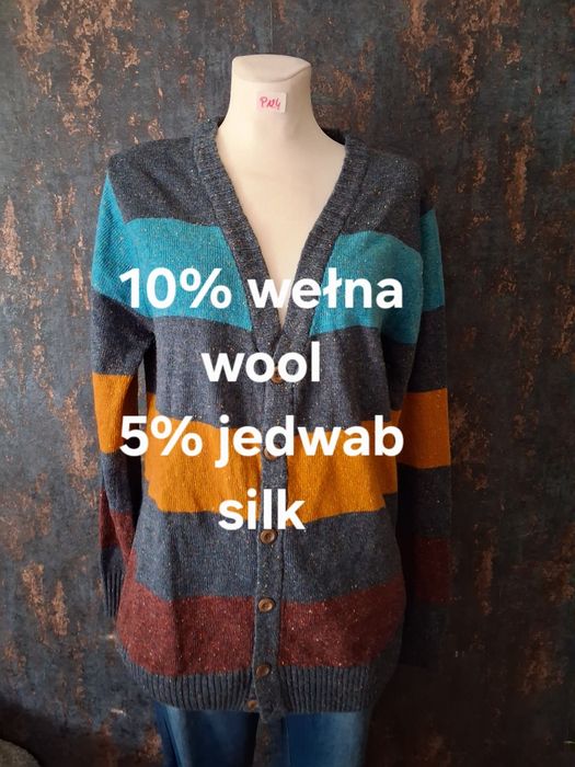 Dłuższy męski kardigan w kolorowe paski rozmiar L