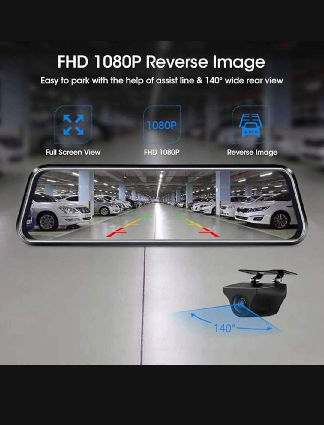 Wideorejesgrator w lusterku z kamerą cofania full hd