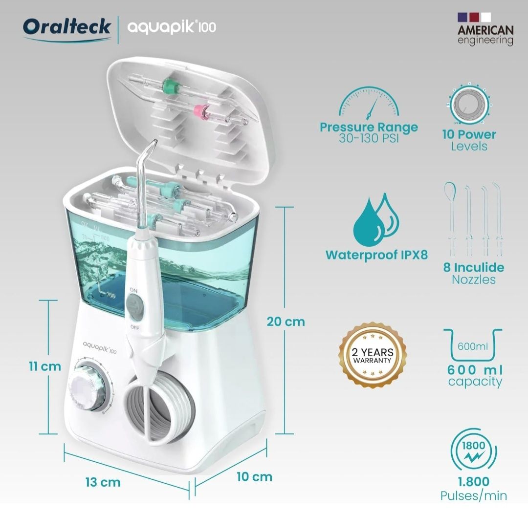 AQUAPIK 100 irygatorów do ust i nosa z 8 wielofunkcyjnymi dyszami