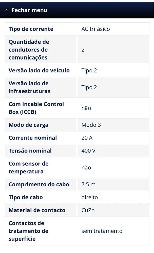 Cabo carregamento rapido Tesla