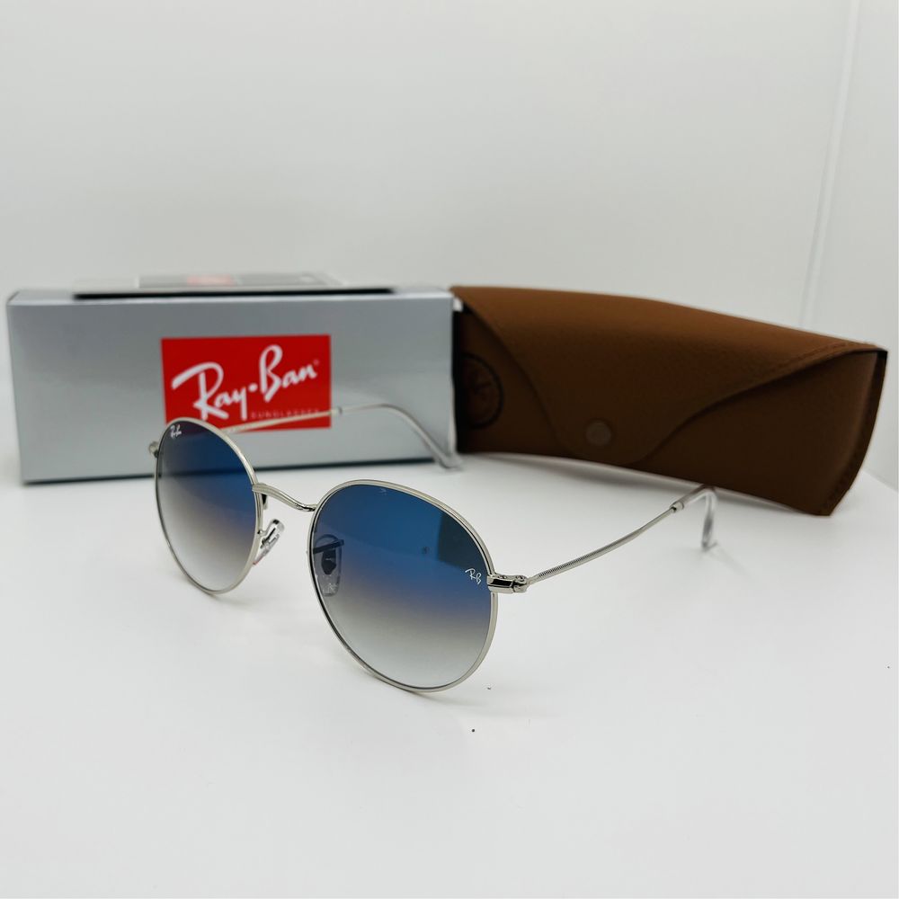 Круглые очки Ray Ban Round Metal 3447 Silver-mBlue Grade 54мм стекло