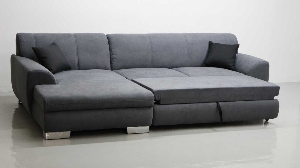 TŁB Narożnik z funkcją spania popielaty kolor rozkładana rogówka sofa