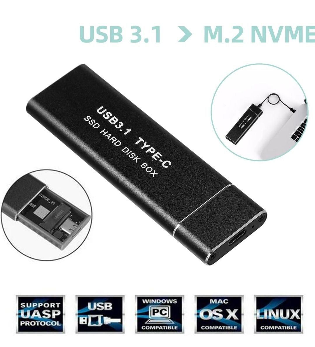 Obudowa Dysku USB C 3.1 Adapter M.2 NGFF SSD SATA III Kieszeń na dysk