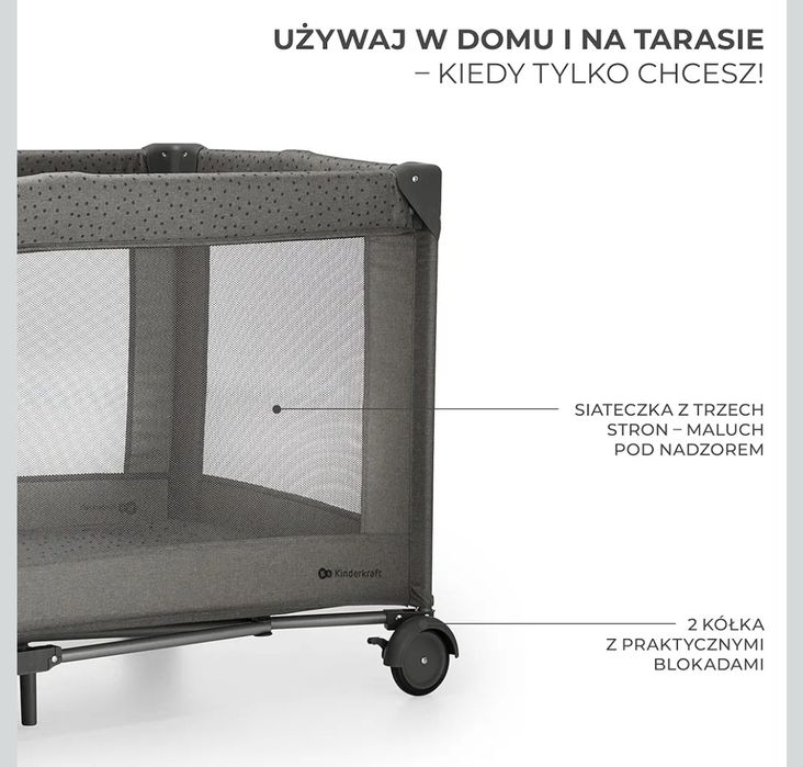 Kinderkraft JOY 2 Łóżeczko turystyczne 2 w 1, Boczne wejście