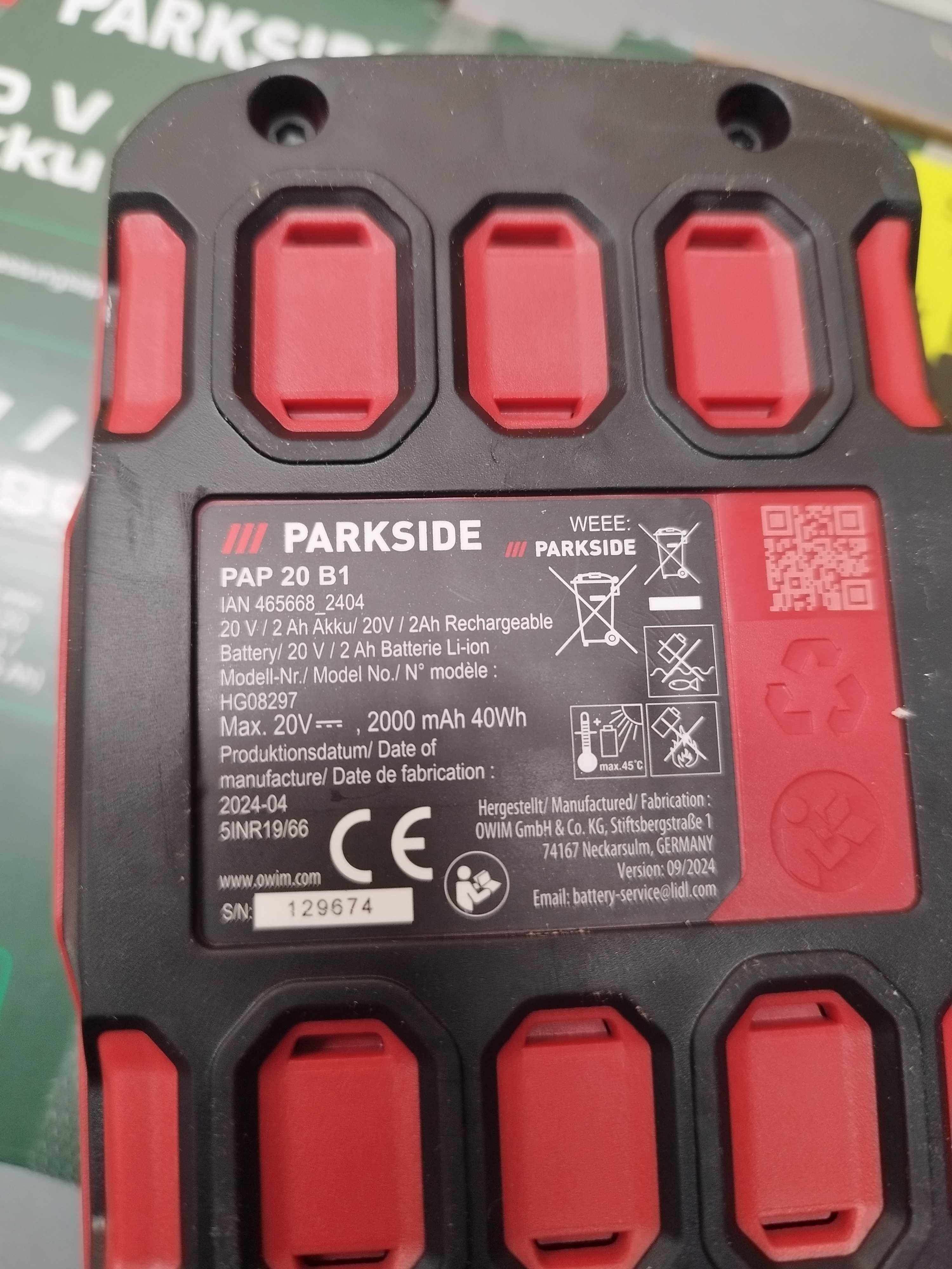 Аккумулятори  Parkside 20V/2A + зарядное (сет)