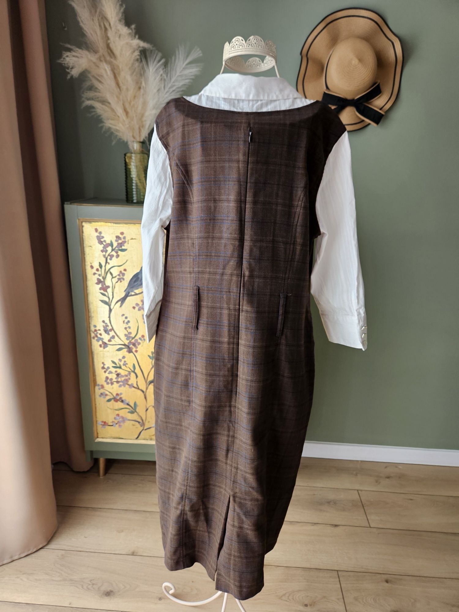 Sukienka damska elegancka  2w1 Marks & Spencer z koszula  krata  XL/L
