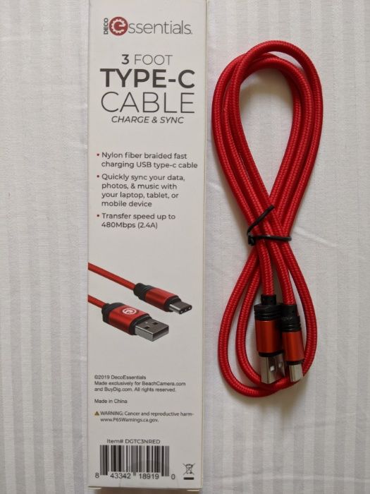 Deco Essentials 3FT плетеный Type-C Charge&Sync USB кабель Up to 480Mb