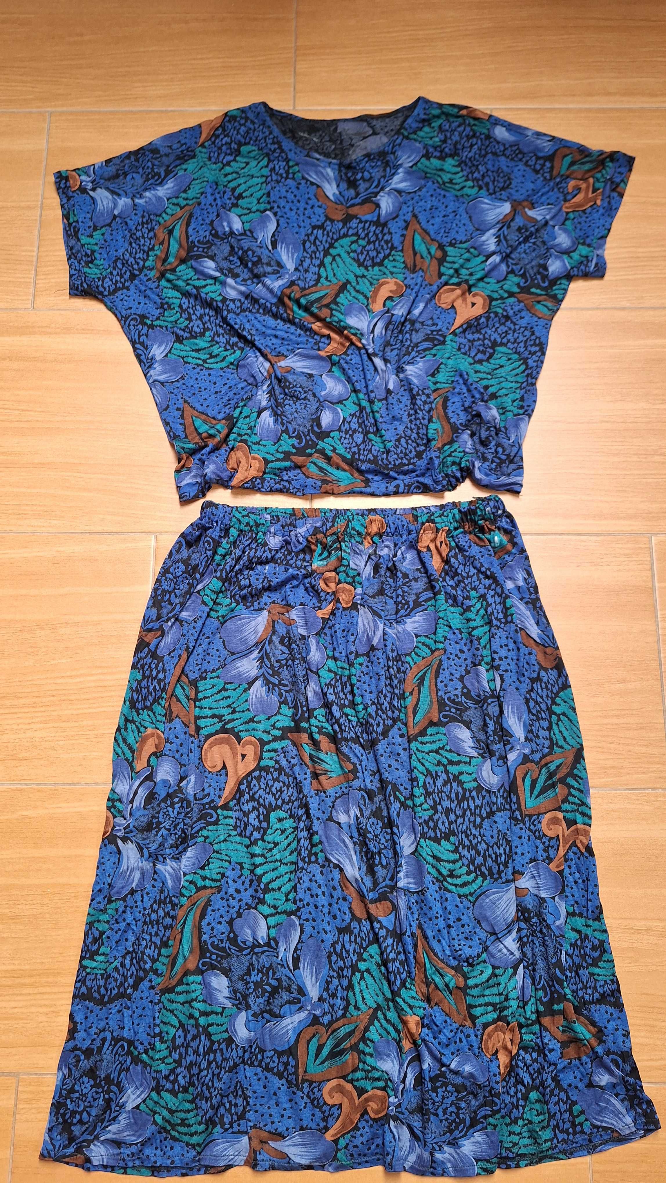 Komplet M/L/XL spódnica +bluzka,w kwiaty,żywe kolory,bawełna