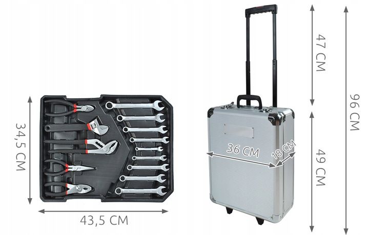 ZESTAW NARZĘDZI KLUCZY 186el 4 szuflady + walizka WMC