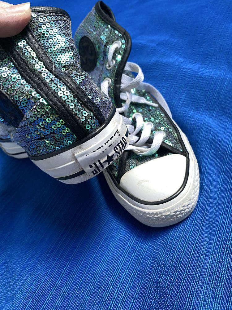 Trampki cekiny zielone converse 36