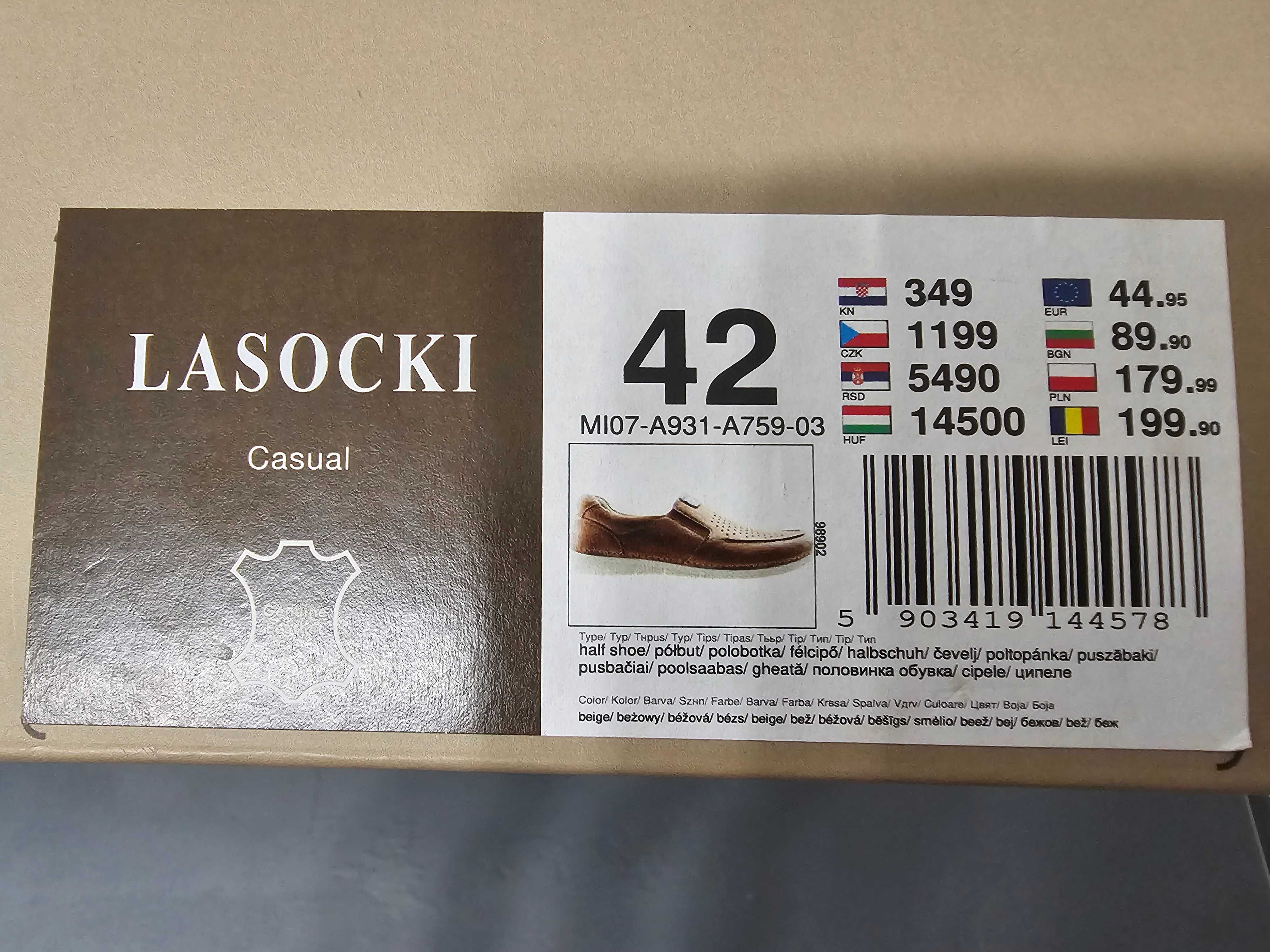 Mokasyny skórzane Lasocki 42 (nowe)