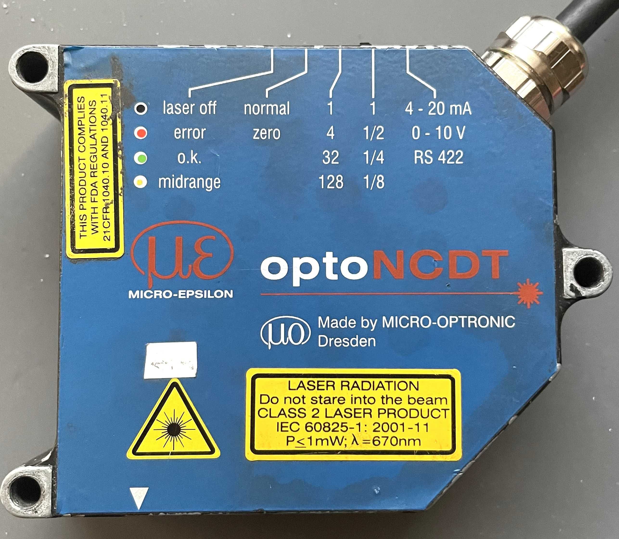 Laserowy czujnik odległości optoNCDT Micro Epsilon Optronic 100mm