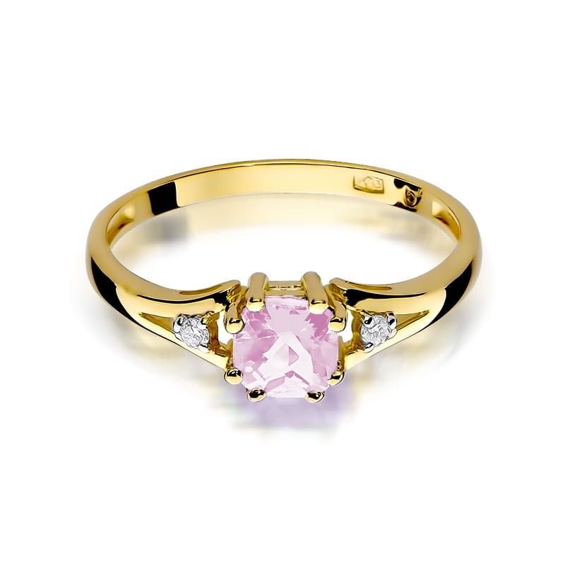 Pierścionek zaręczynowy różowy topaz diamenty złoto 585