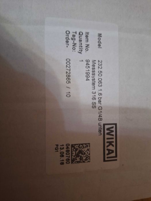 Манометр WIKA 232.50.63 10Bar 1,6Bar