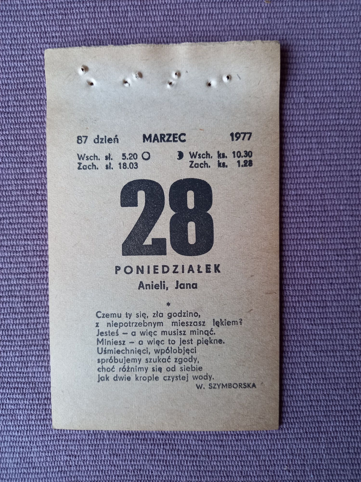 Kartki z kalendarza 1977 rok