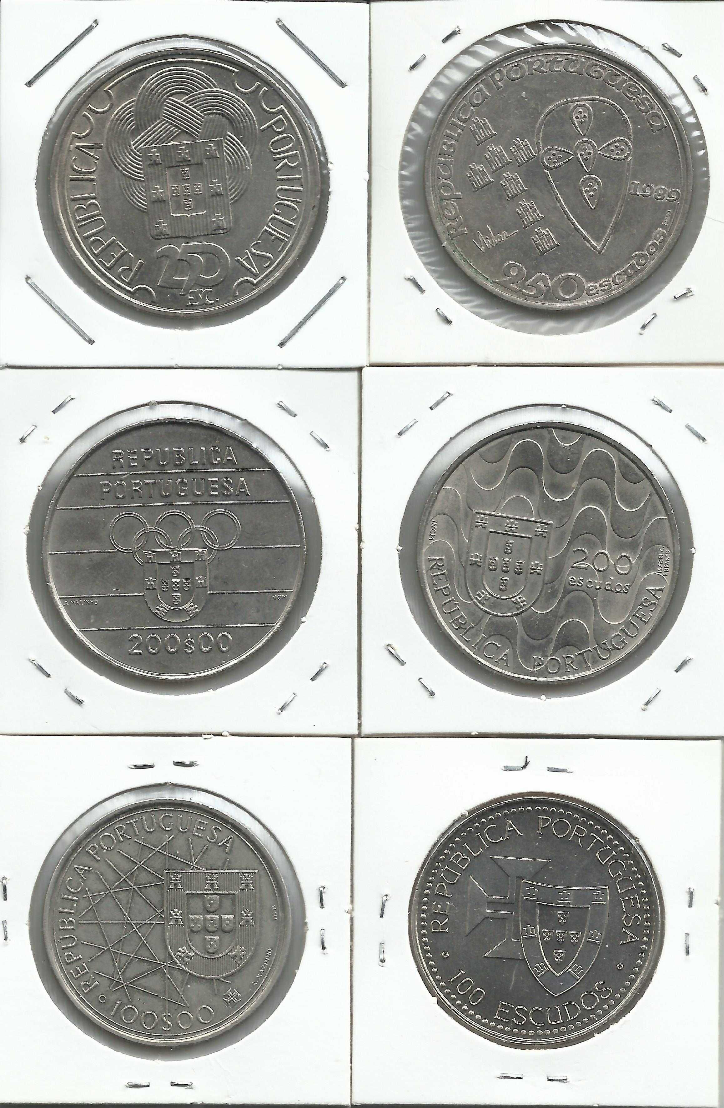 6 moedas portuguesas comemorativas - 2 X 100$, 2 X200$ e 2 X250$