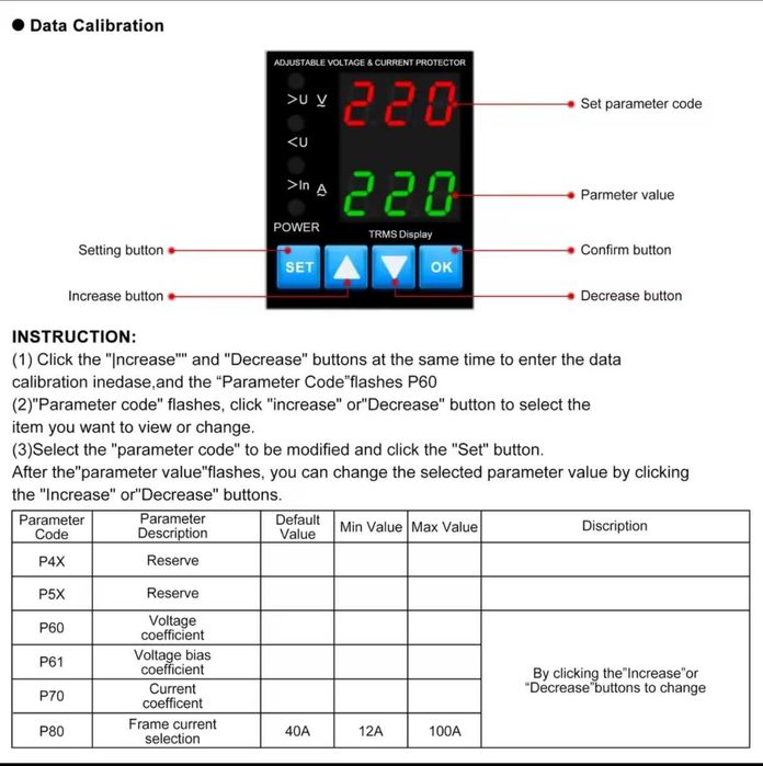 Реле напруги,40 А,з захистом по струму та программуванням