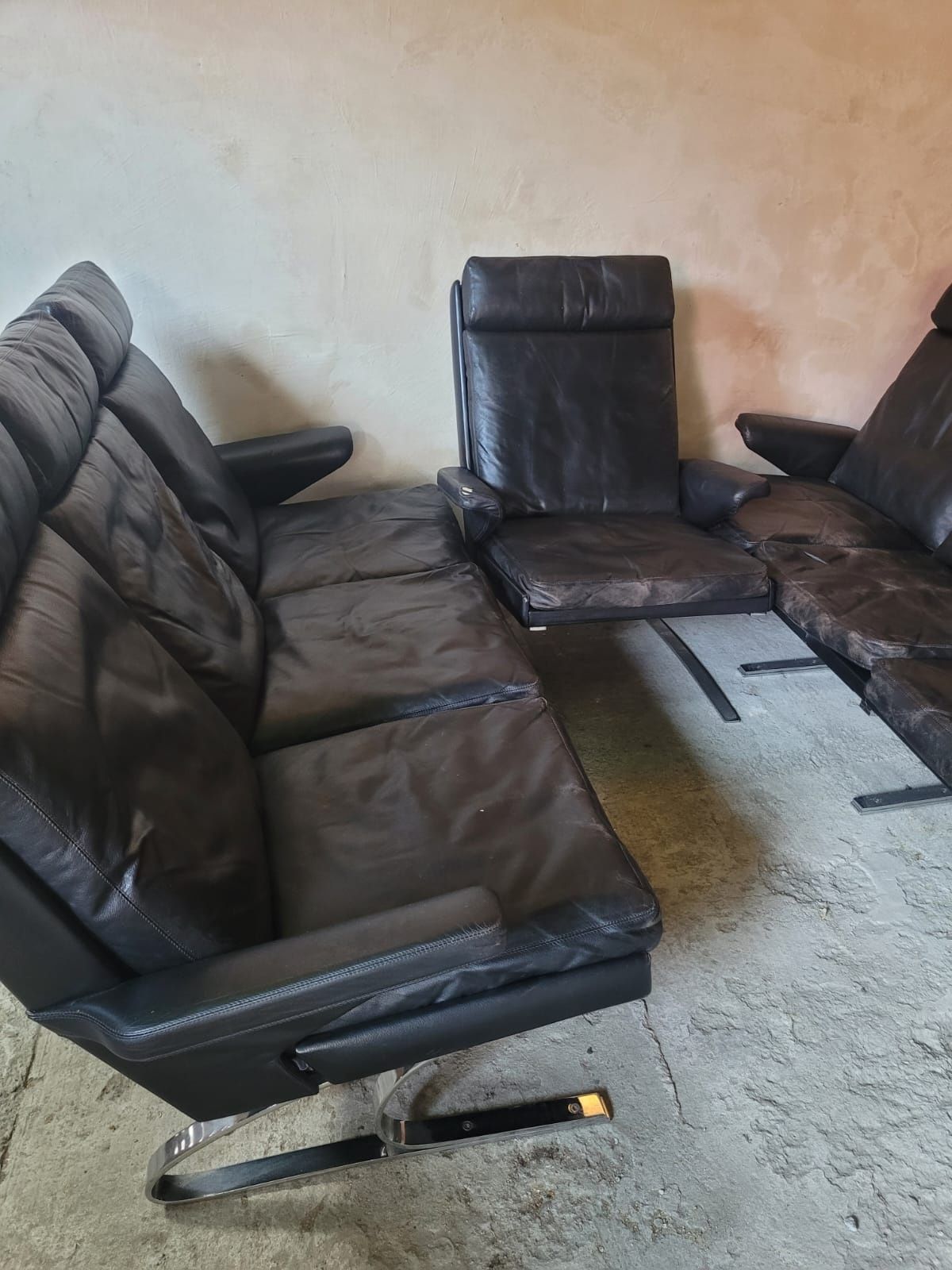 Skórzana Sofa Fotel, COR, Reinhold Adolf, Schräpfer, design, lata 70