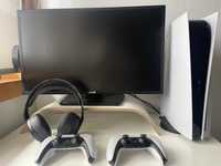 Playstation 5 + monitor+ 2 comandos + phones + jogos