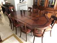 Mesa de jantar extensível + 9 cadeiras em madeira maciça de cerejeira