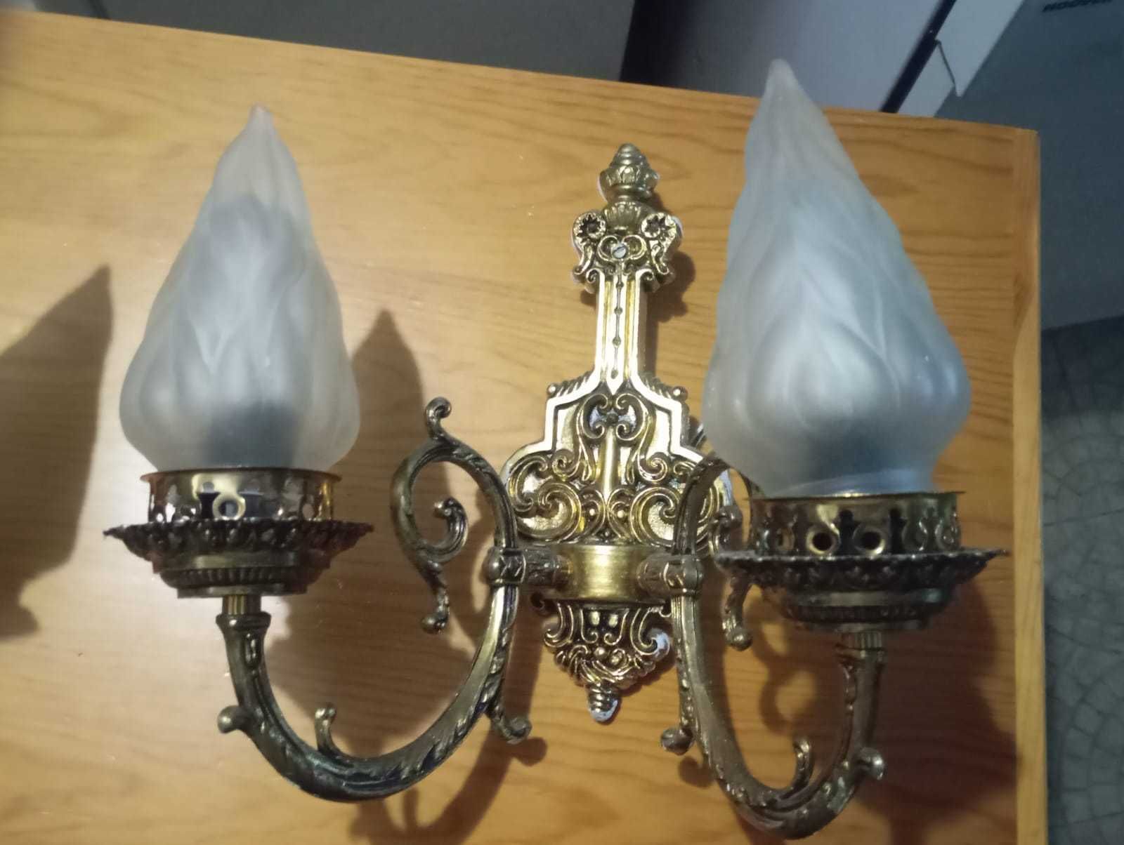 Conjunto de 2 candeeiros metal e vidro estilo antigo