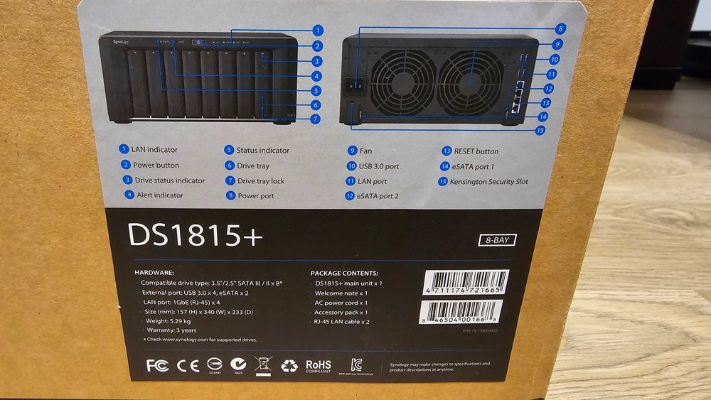 Serwer plików NAS Synology DS1815+ Intel Atom C2538 2.4 GHz 8GB DDR3