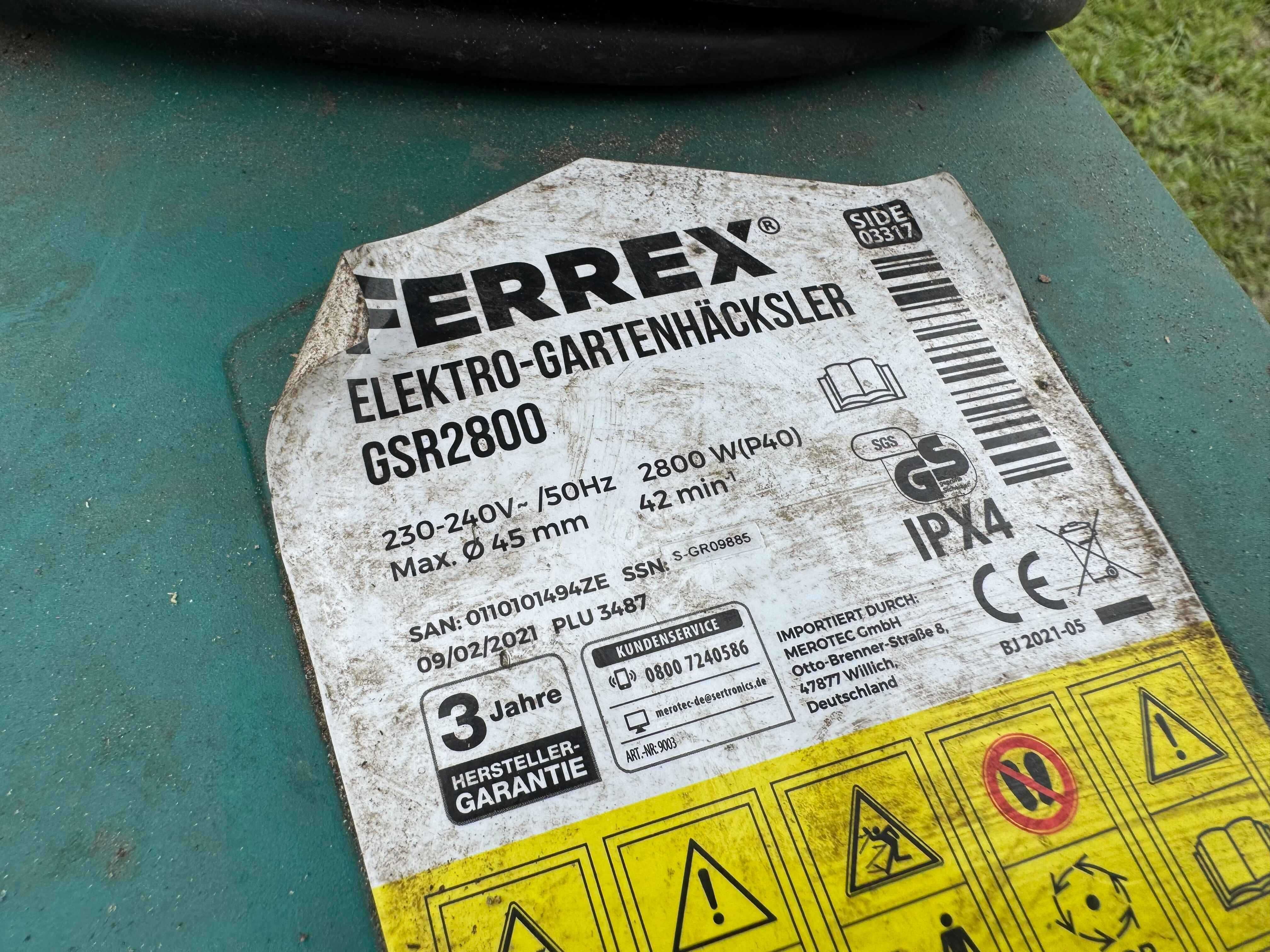 Rozdrabniacz rębak do gałęzi Ferrex GSR2800 2,8kW