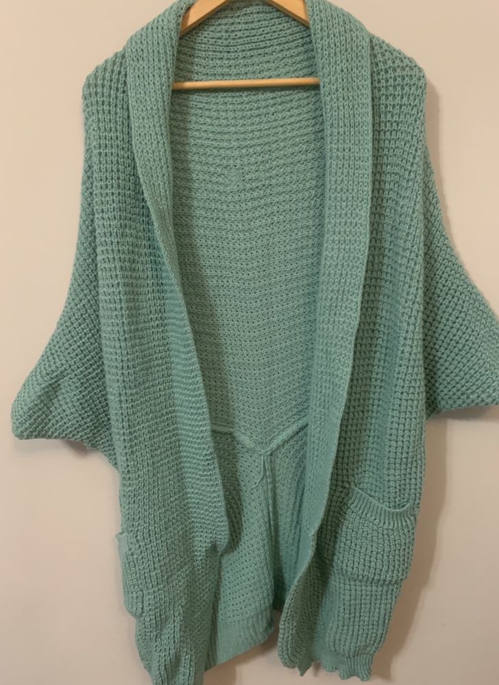 Kardigan dlugi gruby sweter cieply Nowy oversize mięta