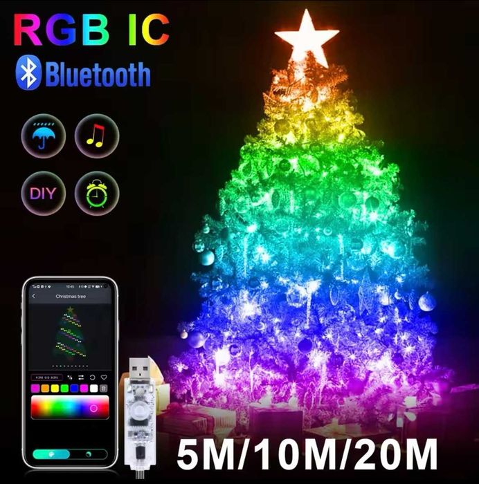 LAMPKI choinkowe RGB 10m Pilot BT